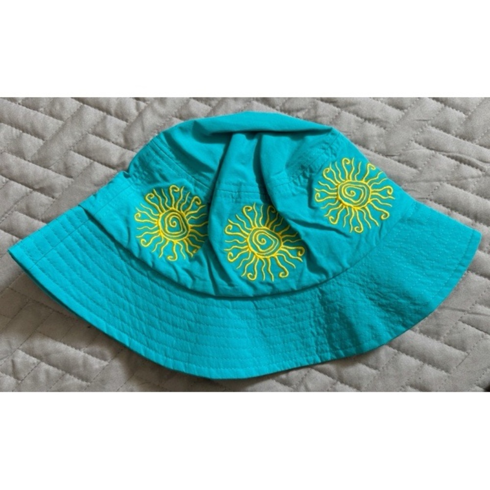 Obey-Teal Bucket Hat with Yellow Sun Embroidery